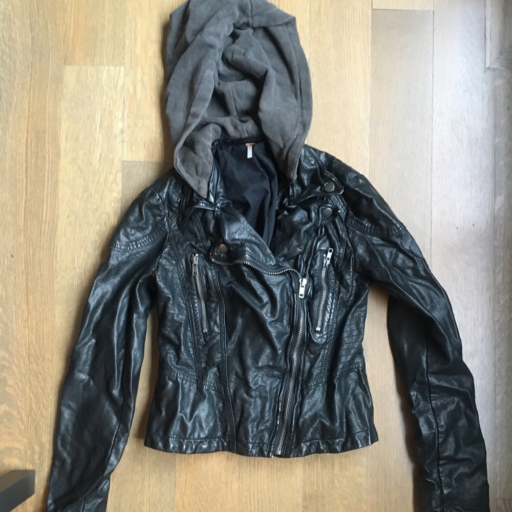 Free People black leather moto jacket